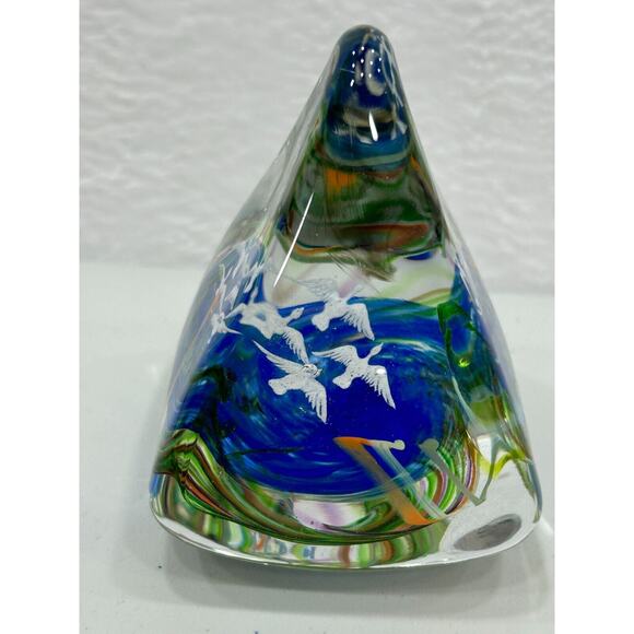 Art Glass Fred Wilkerson Multicolor Hand Blown Glass Birds Paperweight Signed - Picture 3 of 11